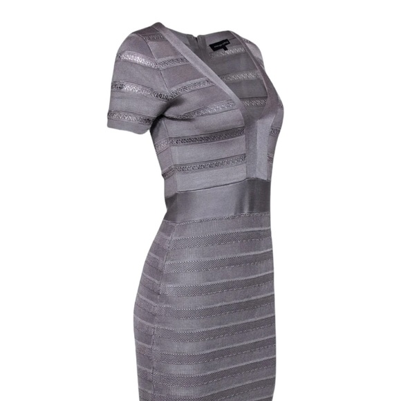 French Connection - slate/gray Striped Bandage Dress W/ Cutout Texture Sz 2 US - Picture 3 of 8